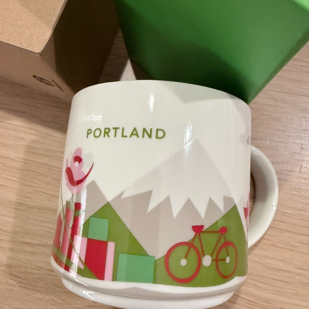 Starbucks Portland Mug with Green and Pink Design